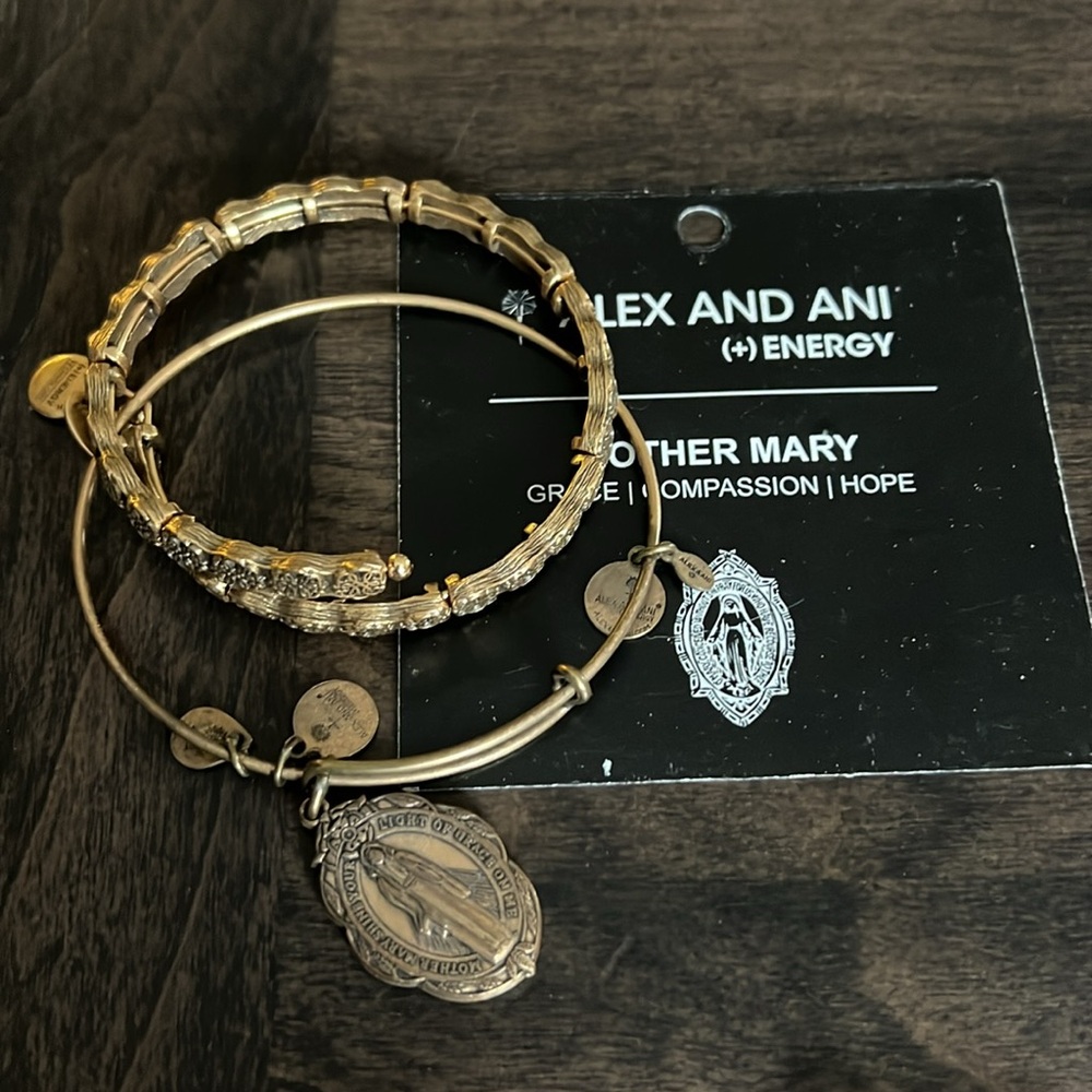 Alex and Ani mother Mary and gold tone wrap bracelet